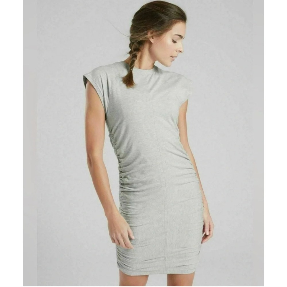 Athleta Apres Ruched Sleeveless‎ Dress Large Minimalist Gray  Knit Mini